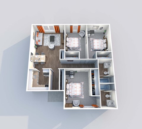 a 3d drawing of our 1 bedroom apartment at princeton court apartments in dallas,